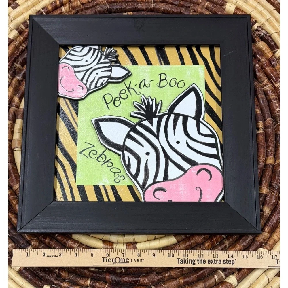Framed Zebra Wall Art‎ 16x16 Kids Decor Multi Color Excellent 3D Shadow